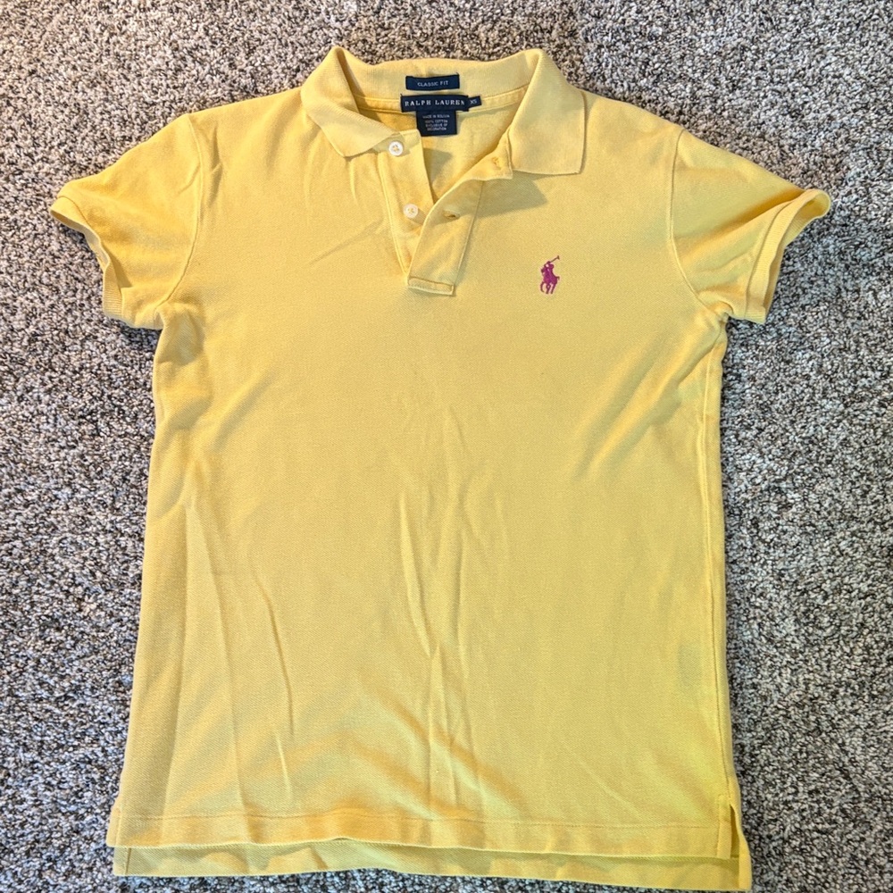Ralph Lauren Yellow Polo Tee with Purple Logo